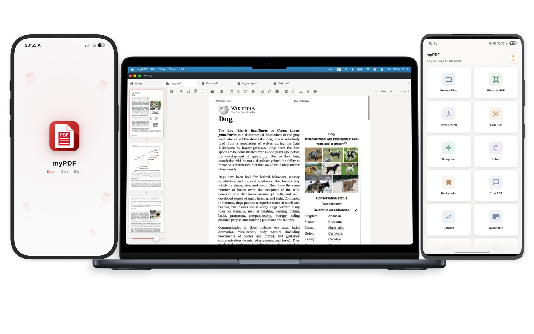 myPDF running on iPhone, iPad, Android, and Mac